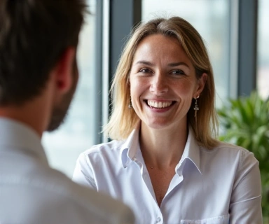 Mujer sonriente en consulta nutricional individual