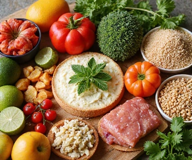 Variedad de alimentos saludables y coloridos para un plan de alimentación