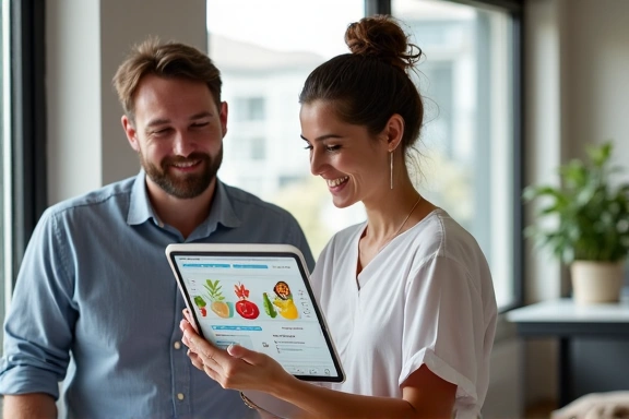 Nutricionista explicando un plan de alimentación a un paciente